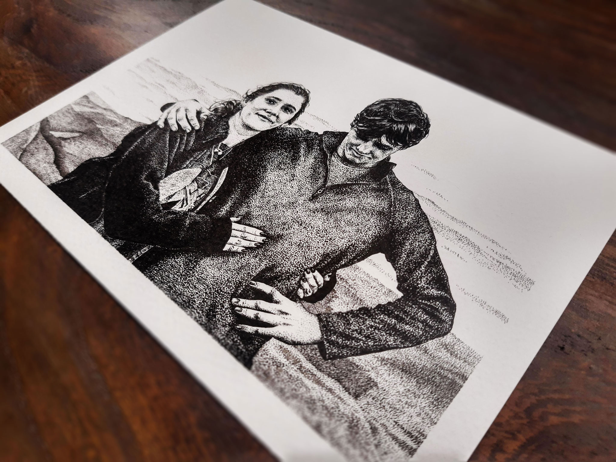 A Family Portrait In A Stippling Technique