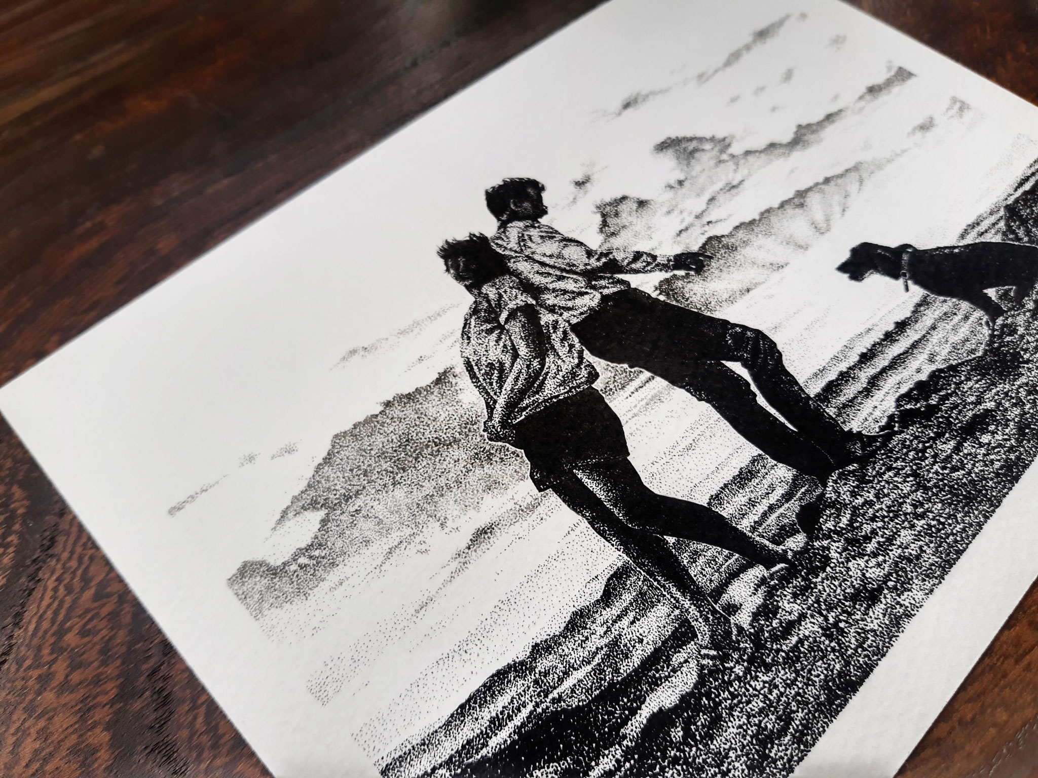 A Family Portrait In A Stippling Technique